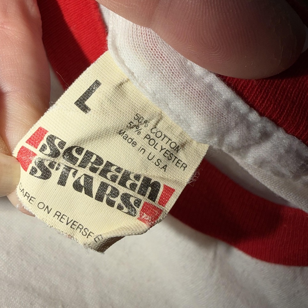Vintage Screen Stars Shirt Mens L White Ringer I'm For Real Dairy Promo 80s‎ Tee - Picture 3 of 11